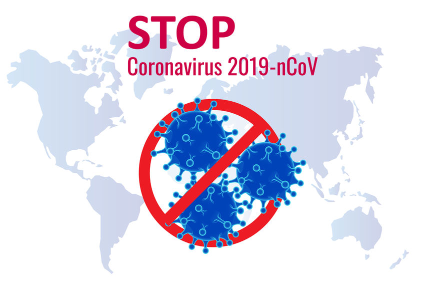 Mapa świata i znak STOP Koronawirus